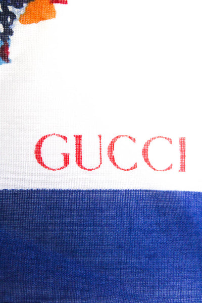 Gucci Womens Floral Print Woven Handkerchief Scarf Blue White Purple 18"