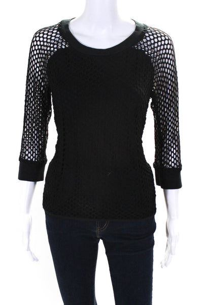 Milly Of New York Women's 3/4 Sleeve Cut Out Top Black Size 12