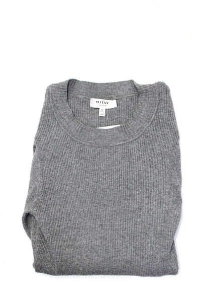 Milly Minis Childrens Girls Ribbed Puff Sleeve Crew Neck Sweater Gray Size 12