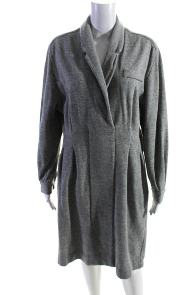 Norma Kamali  Womens Cotton Collared Long Sleeve Pocket A-Line Dress Gray Size M