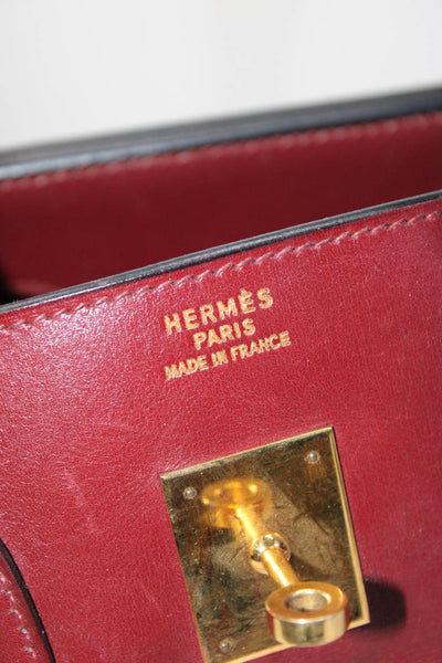 Hermes Womens Birkin 35 Tote 1995 Bag Handbag Dark Red Vintage Oxblood Box Leath