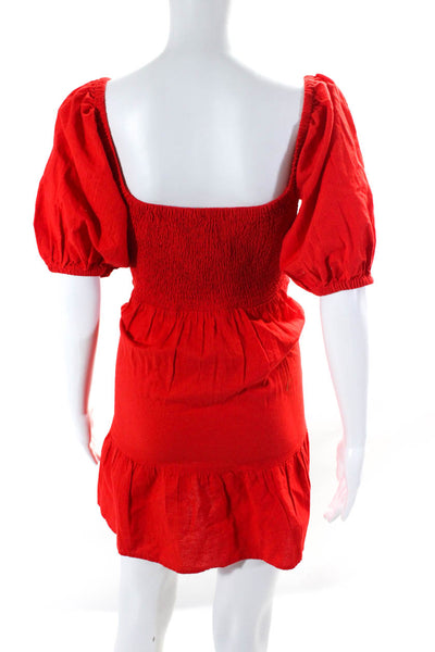 Miss Selfridge Womens Smocked Off Shoulder Mini A Line Dress Red Size 8