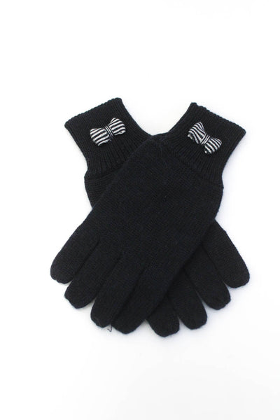 Jacadi Girls Wool Blend Striped Bow Wrist Winter Hand Gloves Black Size 10-12