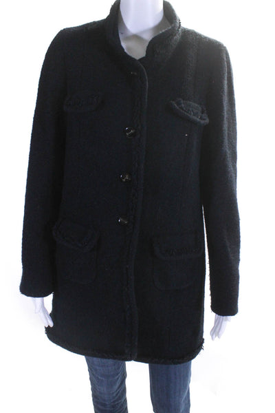 Gerard Darel Wool Womens Collared Button-Up Trench Coat Jacket Navy Blue Size 44
