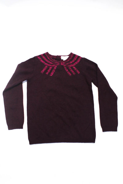 Jacadi Childrens Girls Metallic Knit Crew Neck Sweater Burgundy Wool Size 12