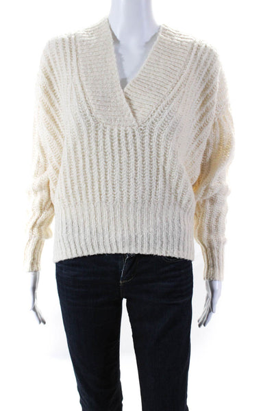 Anthropologie Women's Chunky Knit V-Neck Long Sleeve Sweater Cream Size XS