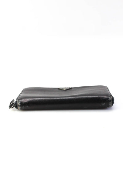Prada Womens Zip Around Logo Saffiano Leather Continental Wallet Black