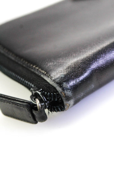 Prada Womens Zip Around Logo Saffiano Leather Continental Wallet Black