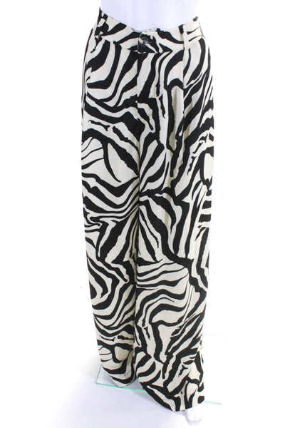 Resa Women's Animal Print High Rise Wide Leg Trousers Black White Size L