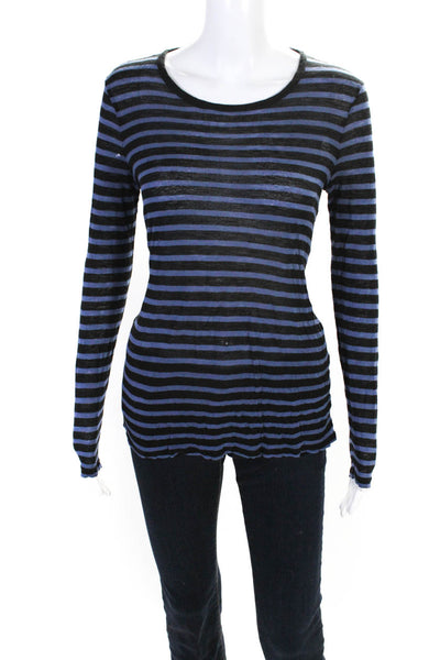 T Alexander Wang Womens Cotton Jersey Knit Striped Print Shirt Blue Black Size S