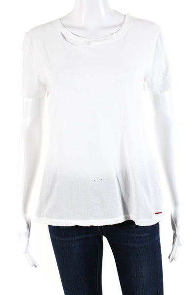 Philanthropy Womens Cotton Distressed Short Sleeve T-Shirt Top White Size S