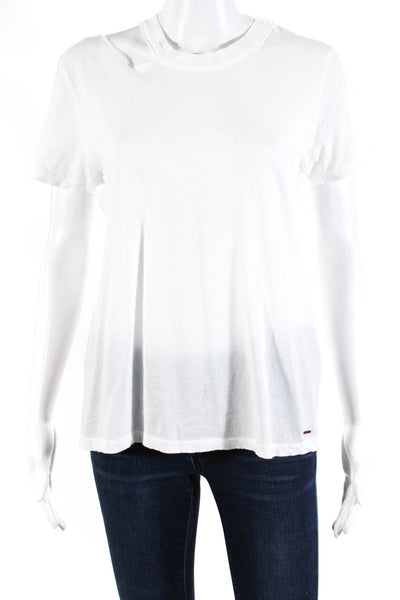 Philanthropy Womens Cotton Distressed Cold Shoulder Short Sleeve Top White Small