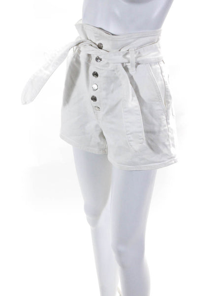 Grlfrnd Women's High Rise Tie Waist Paperbag Shorts White Size 27
