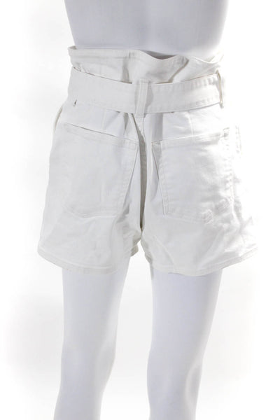 Grlfrnd Women's High Rise Tie Waist Paperbag Shorts White Size 27