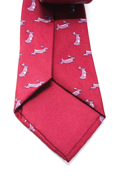 Hermes Mens Classic Width Silk Rabbit Printed Tie Red Purple