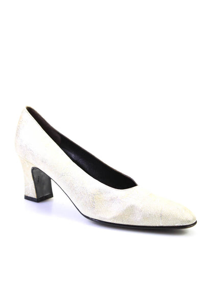 Salvatore Ferragamo Womens Floral Metallic Fabric Spool Heels Cream Size 7.5