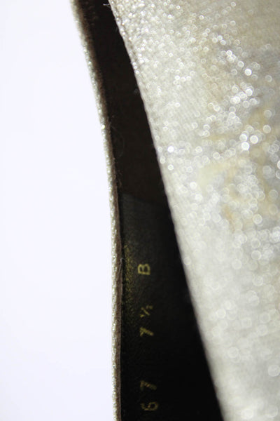 Salvatore Ferragamo Womens Floral Metallic Fabric Spool Heels Cream Size 7.5