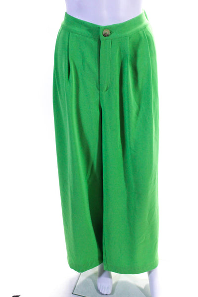 Central Park West Women's High Rise Wide Leg Trousers Green Size S