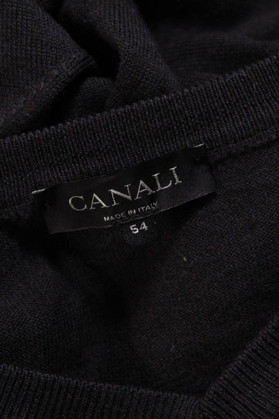 Canali Mens Long Sleeves Pullover V Neck Sweater Brown Wool Size EUR 54