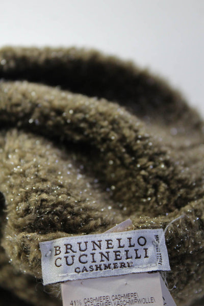 Brunello Cucinelli Womens Cashmere Metallic Knit Beanie Hat Brown One Size