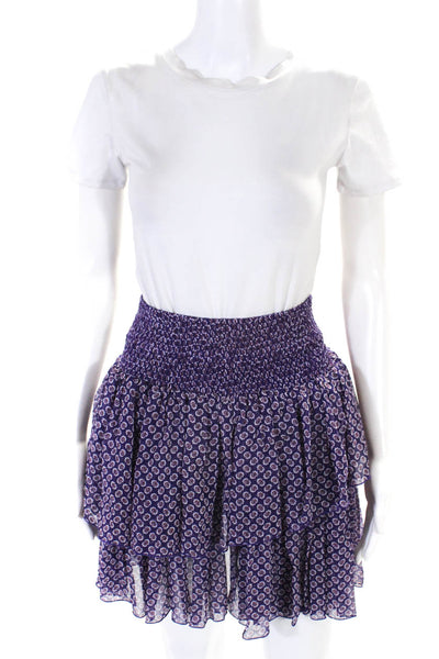 Maje Women's Smocked Waist Tiered  Floral Print Skirt Purple Size 3