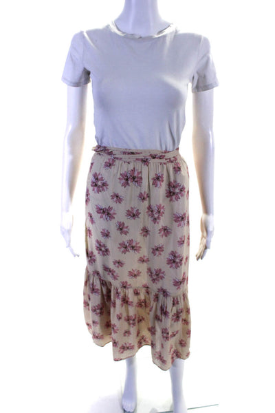 Eberjey Womens Floral Print Tiered Tie Closure Maxi Wrap Skirt Beige Size S/M