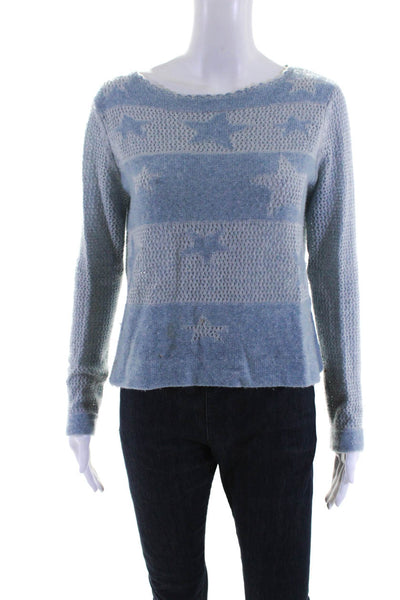 Autumn Cashmere Women's Cashmere Long Sleeve Star Pullover Sweater Blue Size S