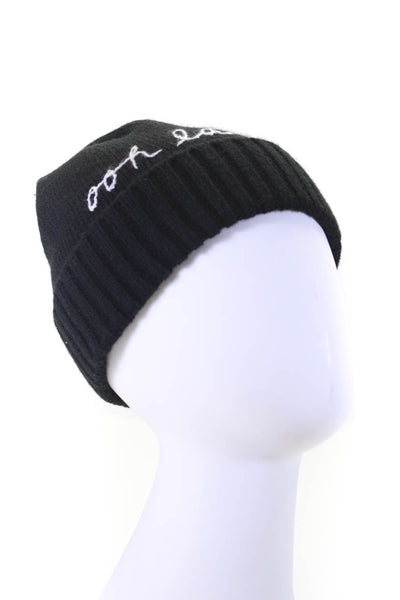 Kate Spade Women's Ribbed Knit Embroidered Beanie Hat Black Size O/S
