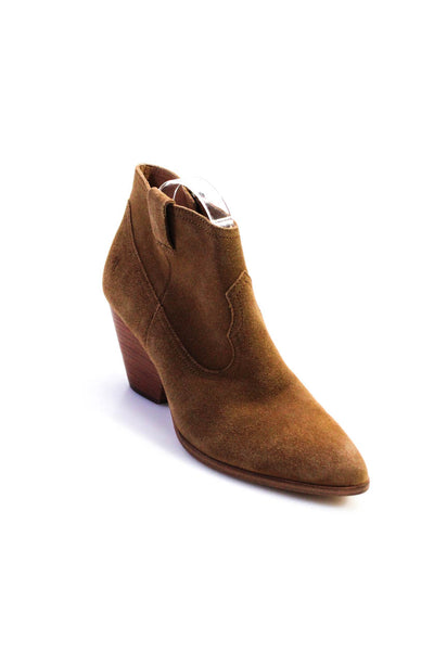 Frye Women's Block Heel Suede Zip Up Ankle Boots Brown Size 10