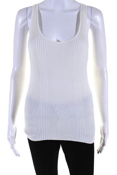 Unsubscribed Women's Cotton Scoop Neck Ribbed Knit Tank Top White Size XS
