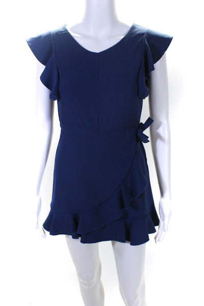 Habitual Girls Ruffle Cap Sleeve Faux Wrap Short Dress Blue Size 12