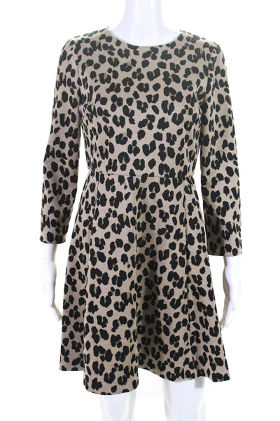Kate Spade Women's Leopard Print Long Sleeve A-Line Dress Beige Size 4
