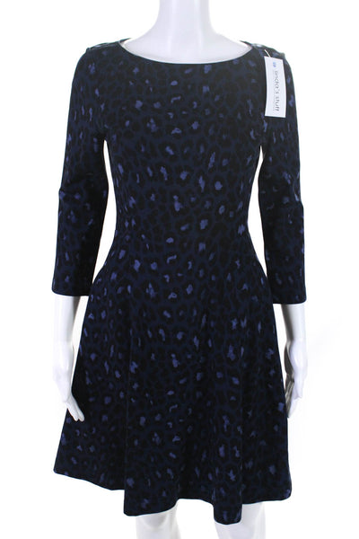 Kate Spade Women's Long Sleeve Leopard Print A-line Dress Blue Size 4