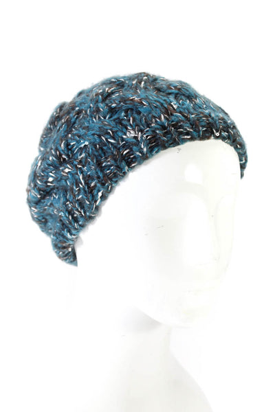 Calypso Saint Barth Womens Teal Crochet Knit Sequins Beanie Hat