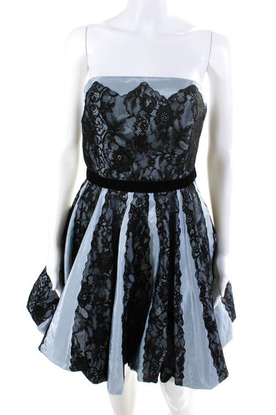 Betsey Johnson Womens Satin Floral Lace Empire Waist Mini Dress Blue Size 4