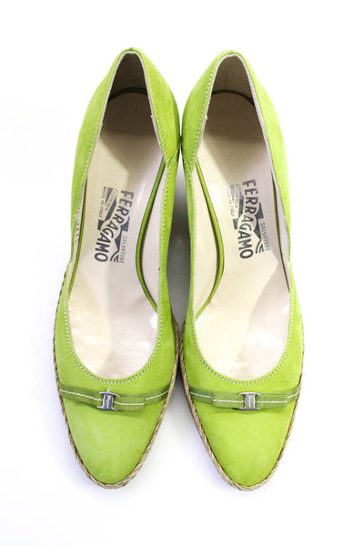 Salvatore Ferragamo Women's Suede Wedge Heel Pumps Green Size 8.5