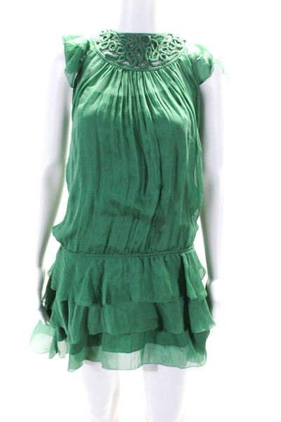 Catherine Malandrino Womens Ruffled Short Sleeved Blouson Dress Green Size 4