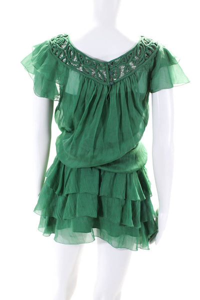 Catherine Malandrino Womens Ruffled Short Sleeved Blouson Dress Green Size 4
