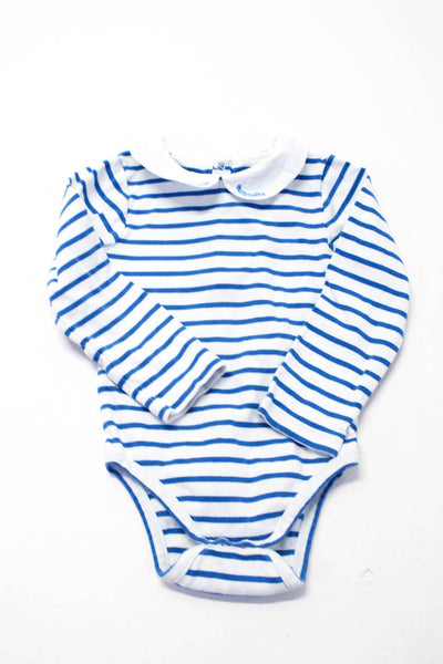 Jacadi Baby Girls Round Collared Striped Long Sleeved  White Blue Size 36M