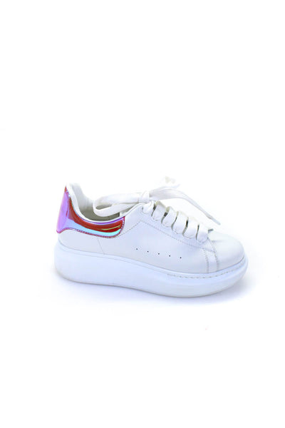 Alexander McQueen Girls Iridescent Trim Chunky Sneakers White Leather Size 33