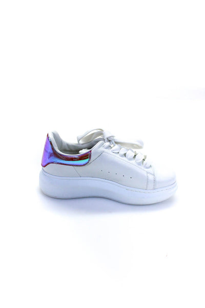 Alexander McQueen Girls Iridescent Trim Chunky Sneakers White Leather Size 33