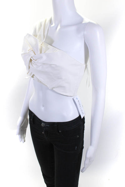 AMUR Womens Back Zip Twisted One Shoulder Crop Top White Cotton Size S -  Shop Linda's Stuff