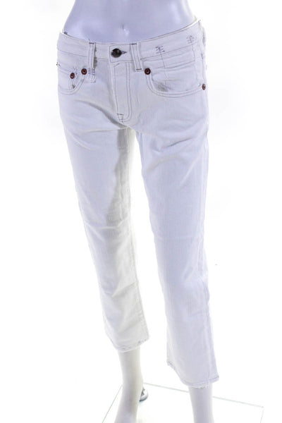 R13 Womens Mid Rise Distressed Straight Ankle Jeans White Denim Size 26