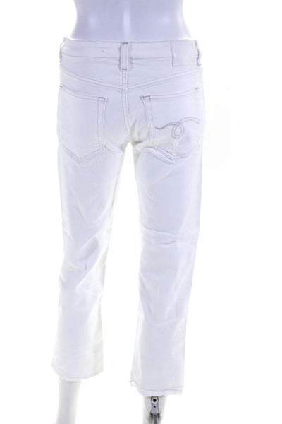 R13 Womens Mid Rise Distressed Straight Ankle Jeans White Denim Size 26