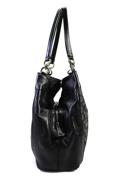 Coach Womens Monogram Textured Patchwork Snap Button Zipped Tote Handbag Black