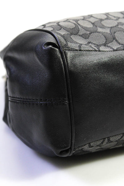 Coach Womens Monogram Textured Patchwork Snap Button Zipped Tote Handbag Black
