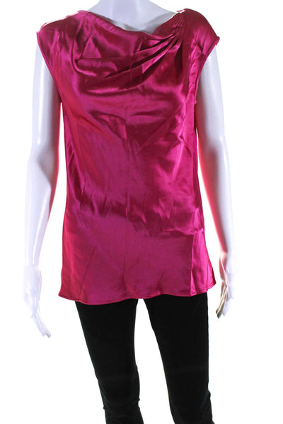 St. John Women's Sleeveless Cowl Neck Blouse Hot Pink Size S