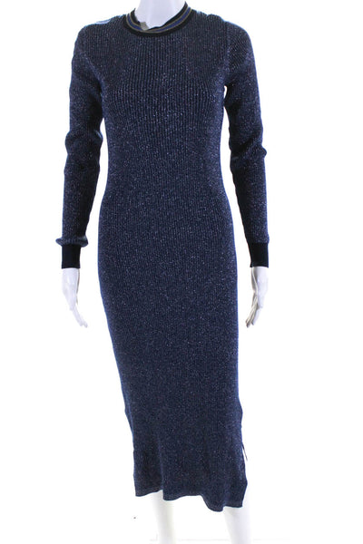 Scotch & Soda Women's Long Sleeve Metallic Knit Maxi Dress Blue Size M
