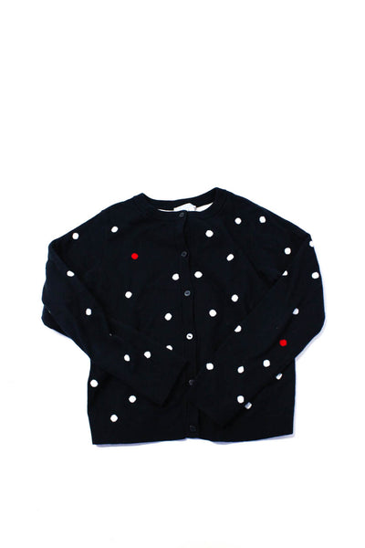 Jacadi Girls Cotton Polka Dot Round Neck Button Up Cardigan Sweater Navy Size 8Y