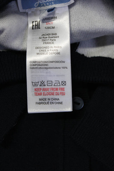 Jacadi Girls Cotton Polka Dot Round Neck Button Up Cardigan Sweater Navy Size 8Y